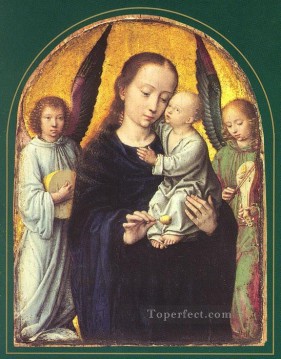デビッド・ジェラルド Painting - メアリーと子供と二人の天使が音楽を作る ジェラルド・デイヴィッド